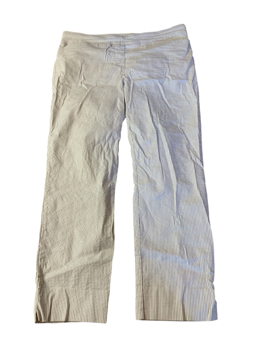 Hilary Radley Seersucker Pull-On Pants | Beige & White Stripe | Size 12